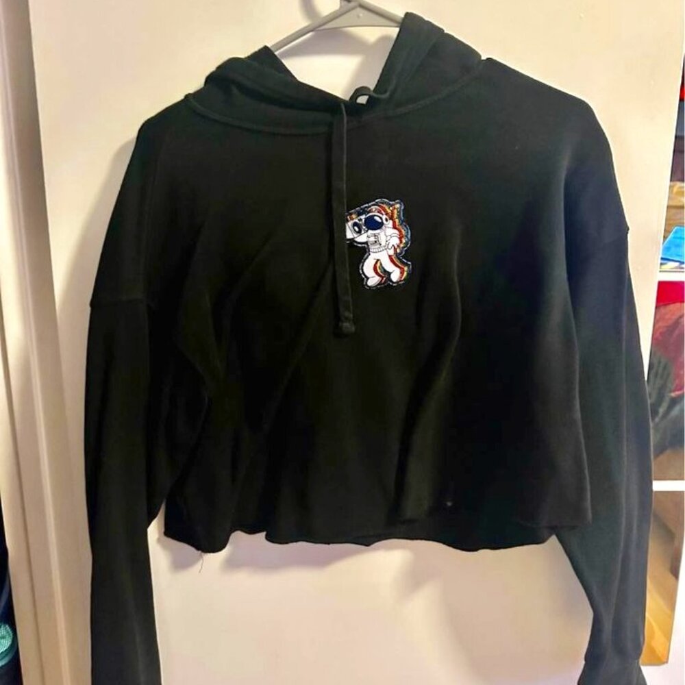 NWOT - Classic Black Hoodie with Astronaut Patch